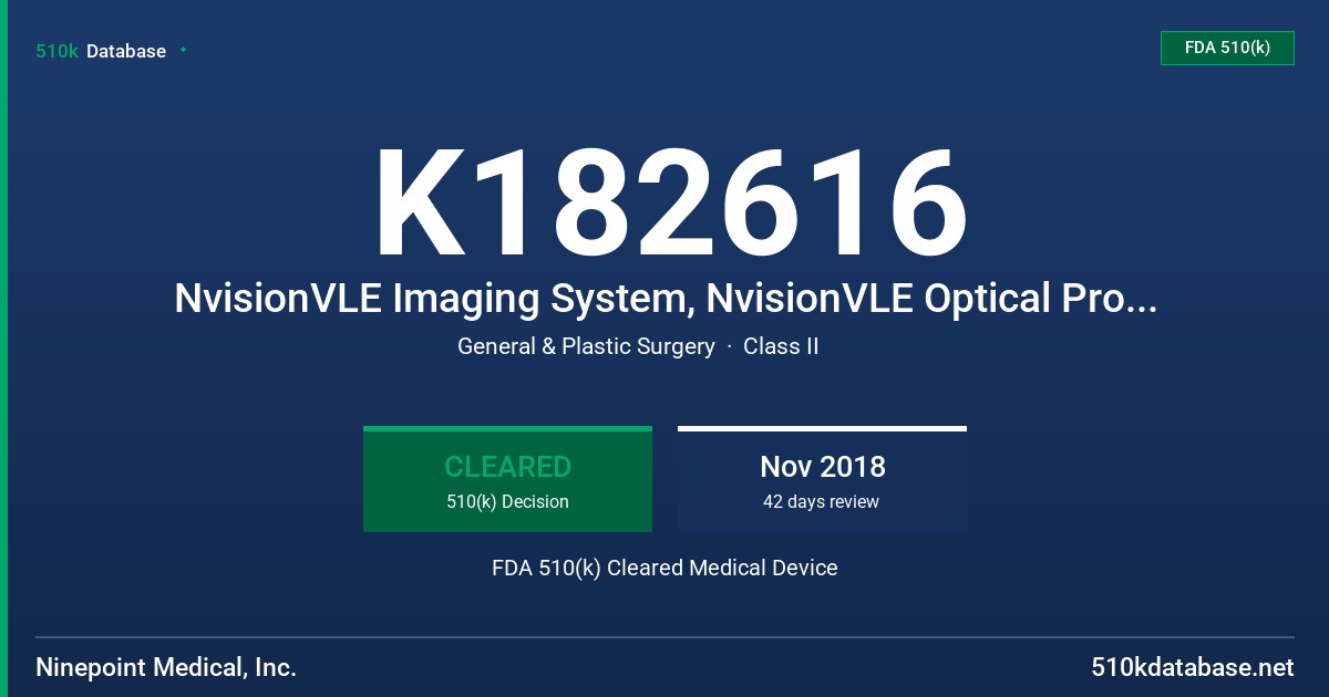 K182616 NvisionVLE Imaging System, NvisionVLE Optical Probe, NvisionVLE Inflation System FDA 510(k) Cleared Medical Device