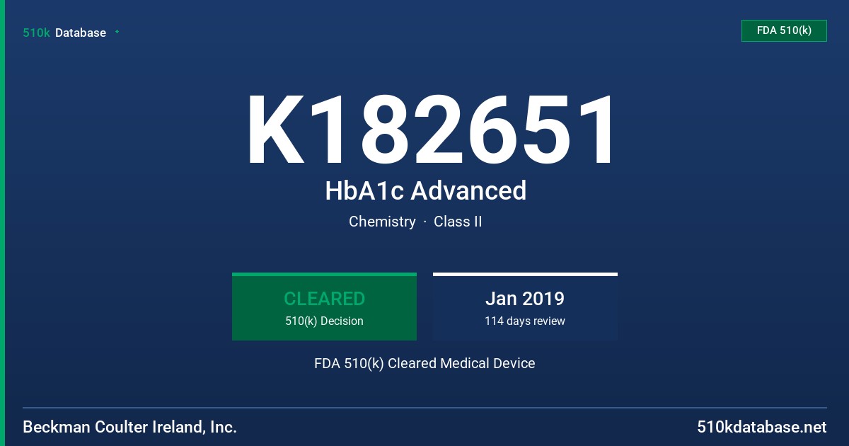 K182651 HbA1c Advanced FDA 510(k) Cleared Medical Device