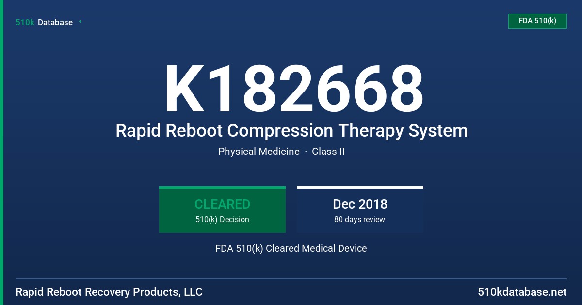 K182668 Rapid Reboot Compression Therapy System FDA 510(k) Cleared Medical Device