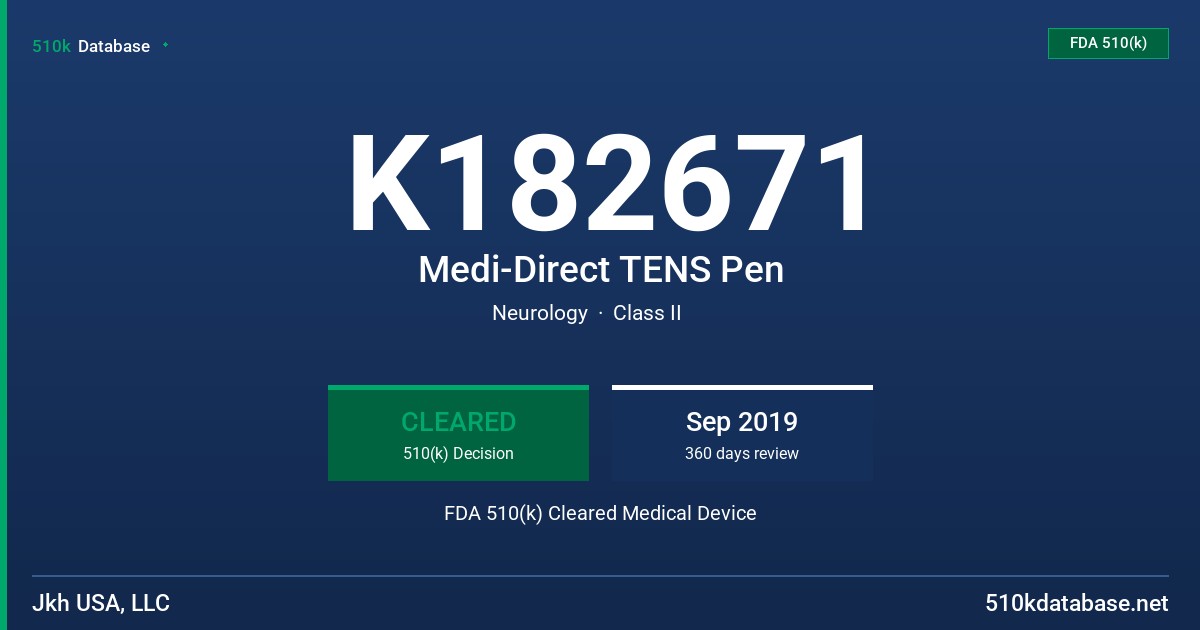 K182671 Medi-Direct TENS Pen FDA 510(k) Cleared Medical Device