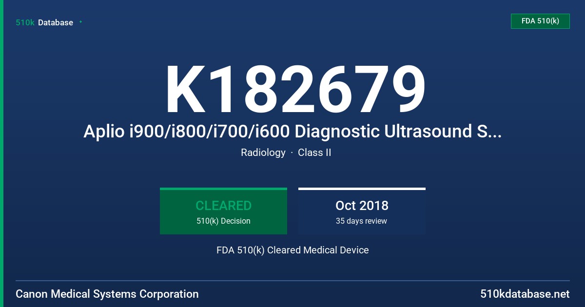 K182679 Aplio i900/i800/i700/i600 Diagnostic Ultrasound System, V3.1 FDA 510(k) Cleared Medical Device