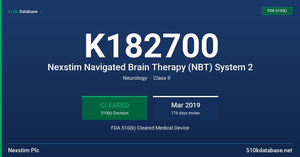 K182700 Nexstim Navigated Brain Therapy (NBT) System 2 FDA 510(k) Cleared Medical Device