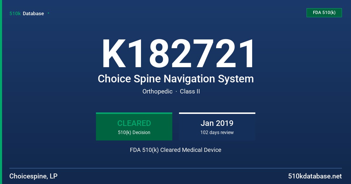 K182721 Choice Spine Navigation System FDA 510(k) Cleared Medical Device