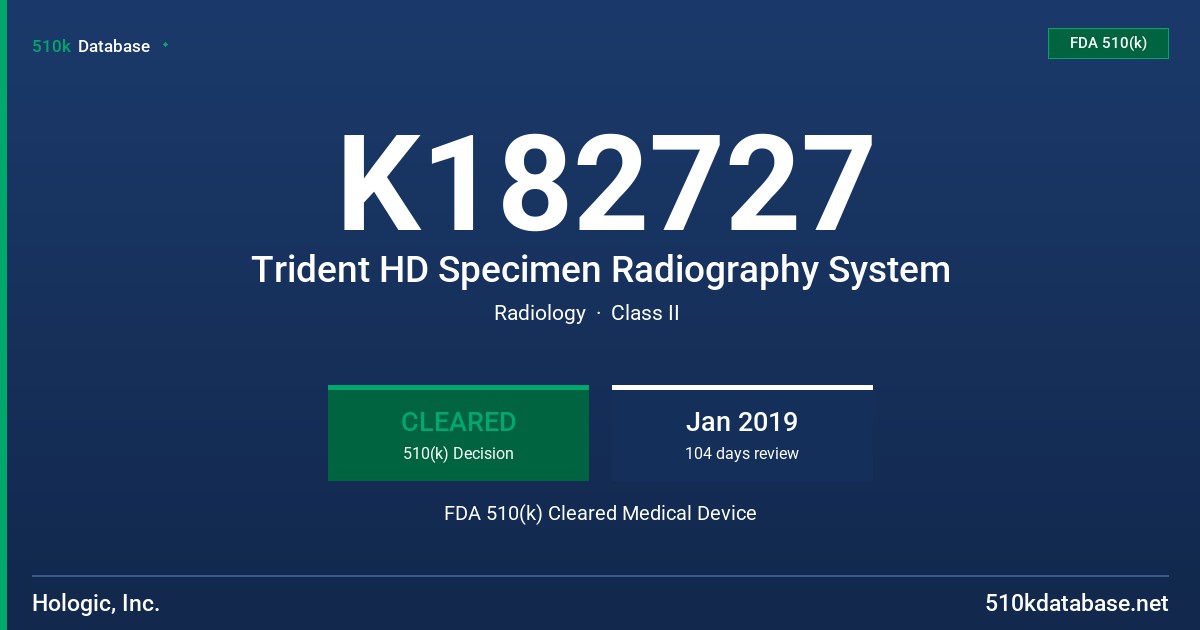 K182727 Trident HD Specimen Radiography System FDA 510(k) Cleared Medical Device