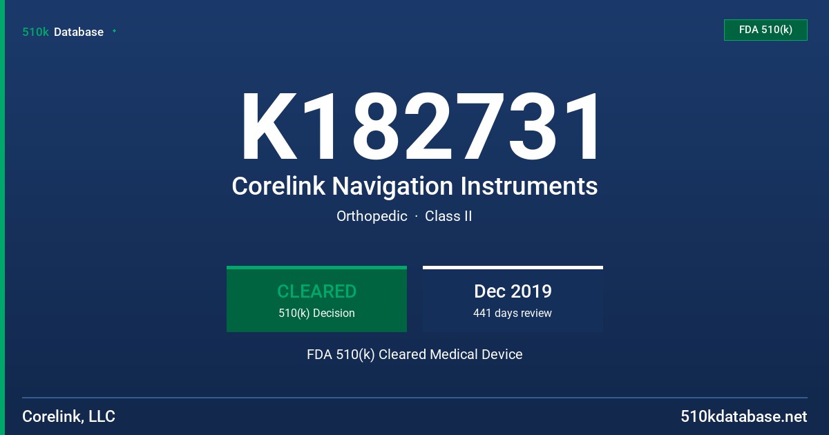 K182731 Corelink Navigation Instruments FDA 510(k) Cleared Medical Device