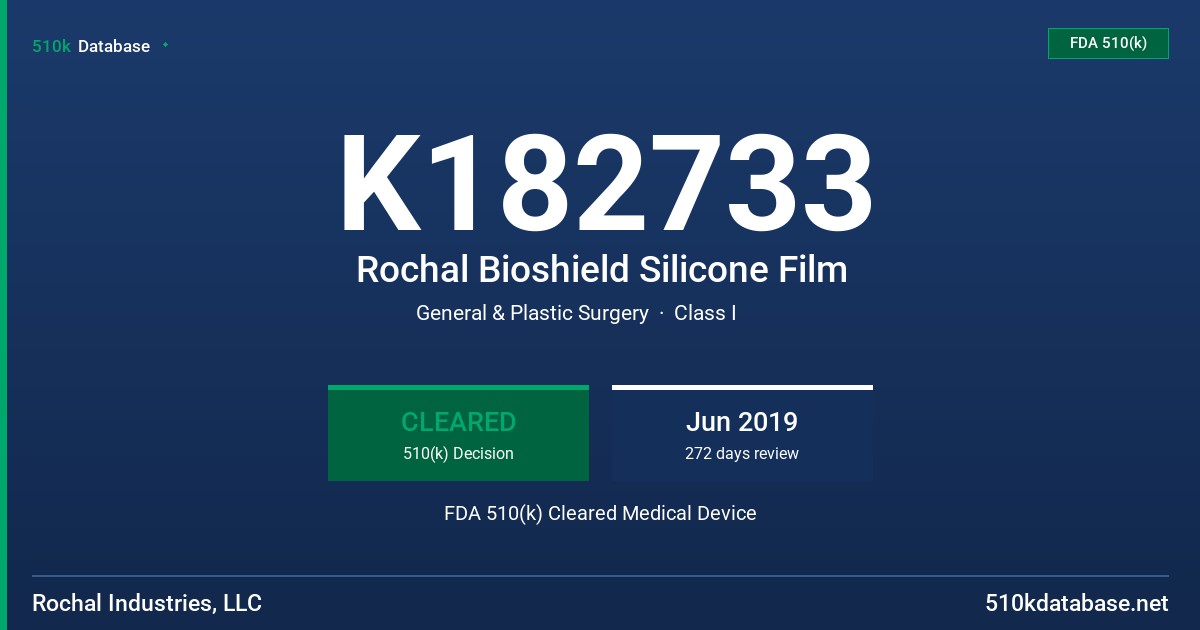 K182733 Rochal Bioshield Silicone Film FDA 510(k) Cleared Medical Device