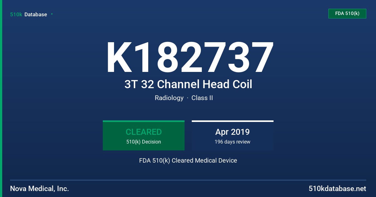 K182737 3T 32 Channel Head Coil FDA 510(k) Cleared Medical Device