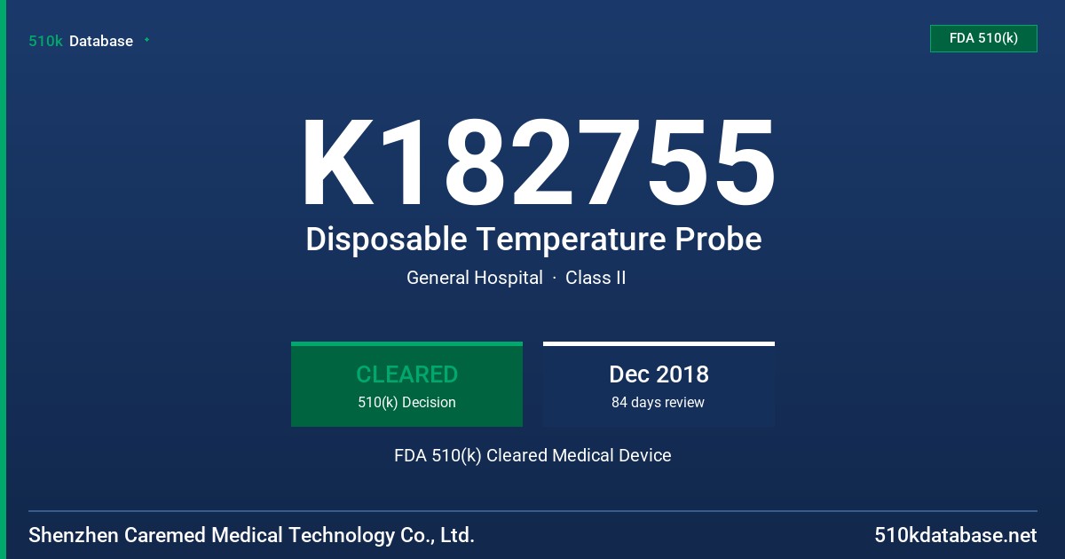 K182755 Disposable Temperature Probe FDA 510(k) Cleared Medical Device
