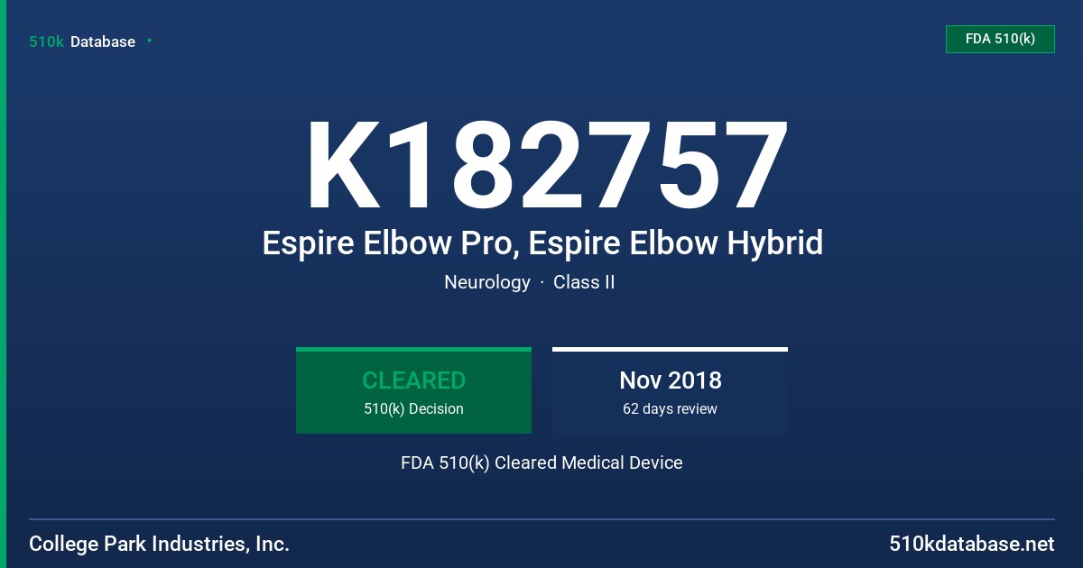 K182757 Espire Elbow Pro, Espire Elbow Hybrid FDA 510(k) Cleared Medical Device