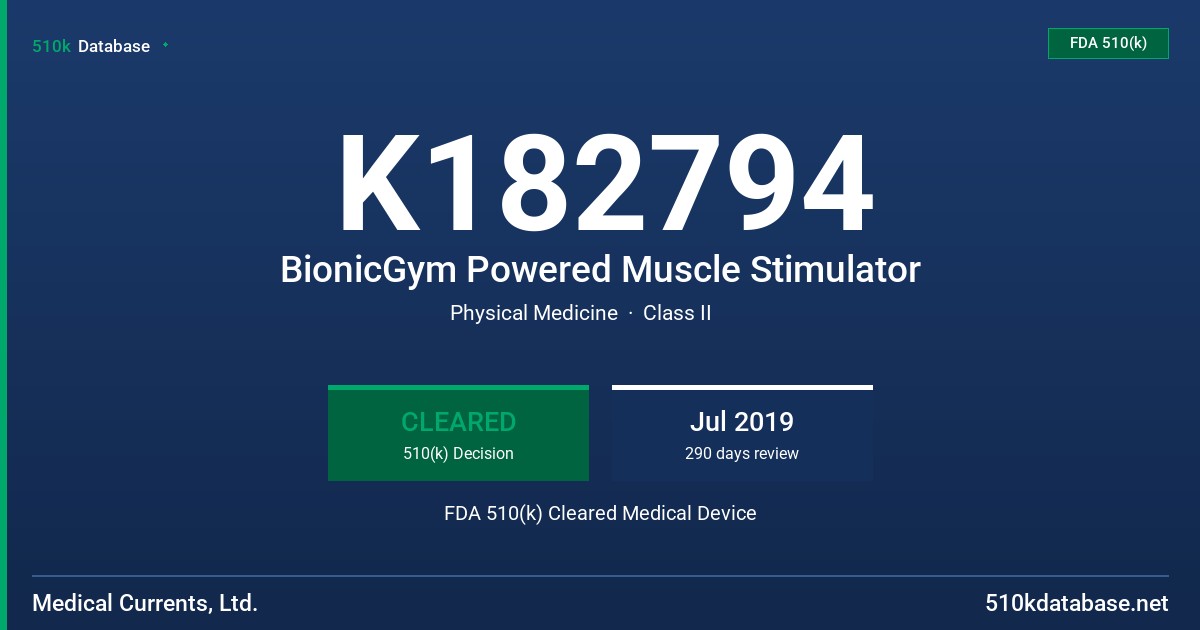 K182794 BionicGym Powered Muscle Stimulator FDA 510(k) Cleared Medical Device