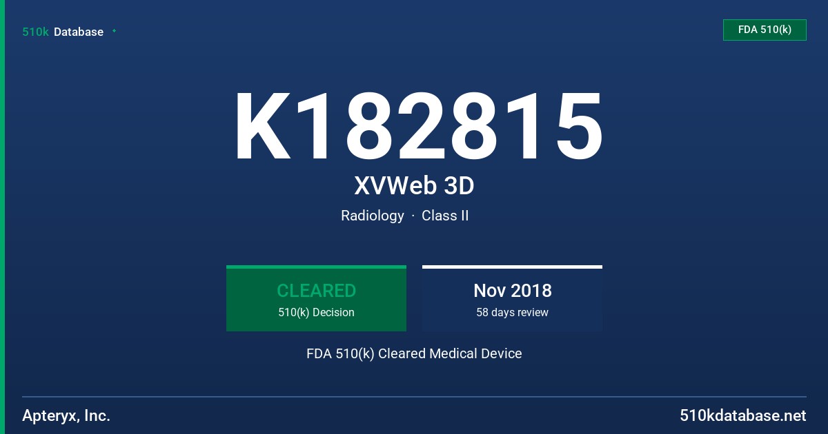 K182815 XVWeb 3D FDA 510(k) Cleared Medical Device