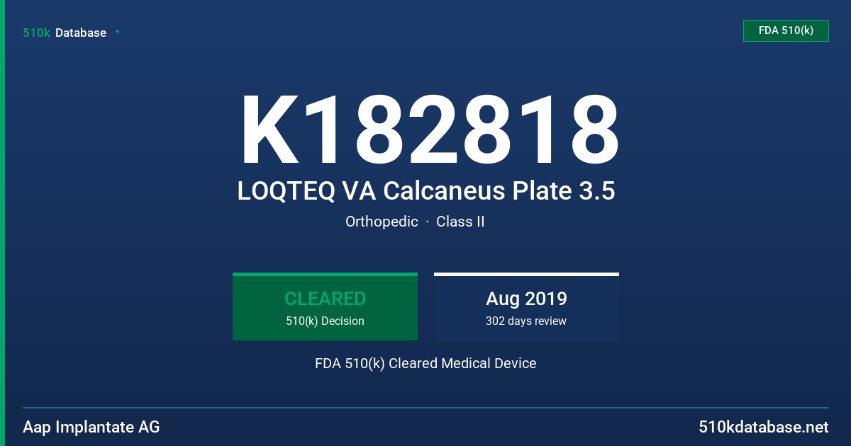 K182818 LOQTEQ VA Calcaneus Plate 3.5 FDA 510(k) Cleared Medical Device