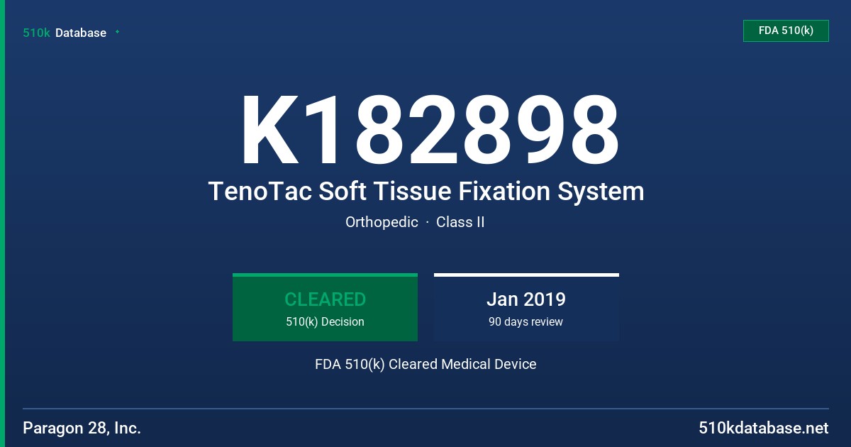 K182898 TenoTac Soft Tissue Fixation System FDA 510(k) Cleared Medical Device