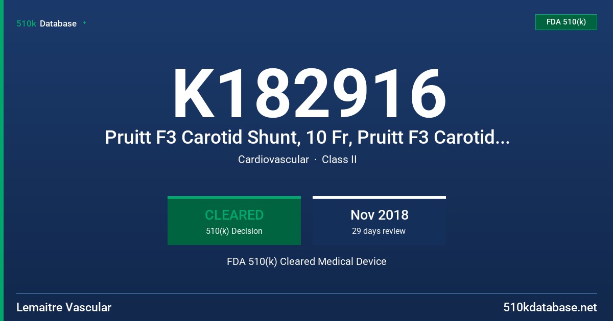 K182916 Pruitt F3 Carotid Shunt, 10 Fr, Pruitt F3 Carotid Shunt, 9 Fr, Pruitt F3 Carotid Shunt, 8 Fr FDA 510(k) Cleared Medical Device