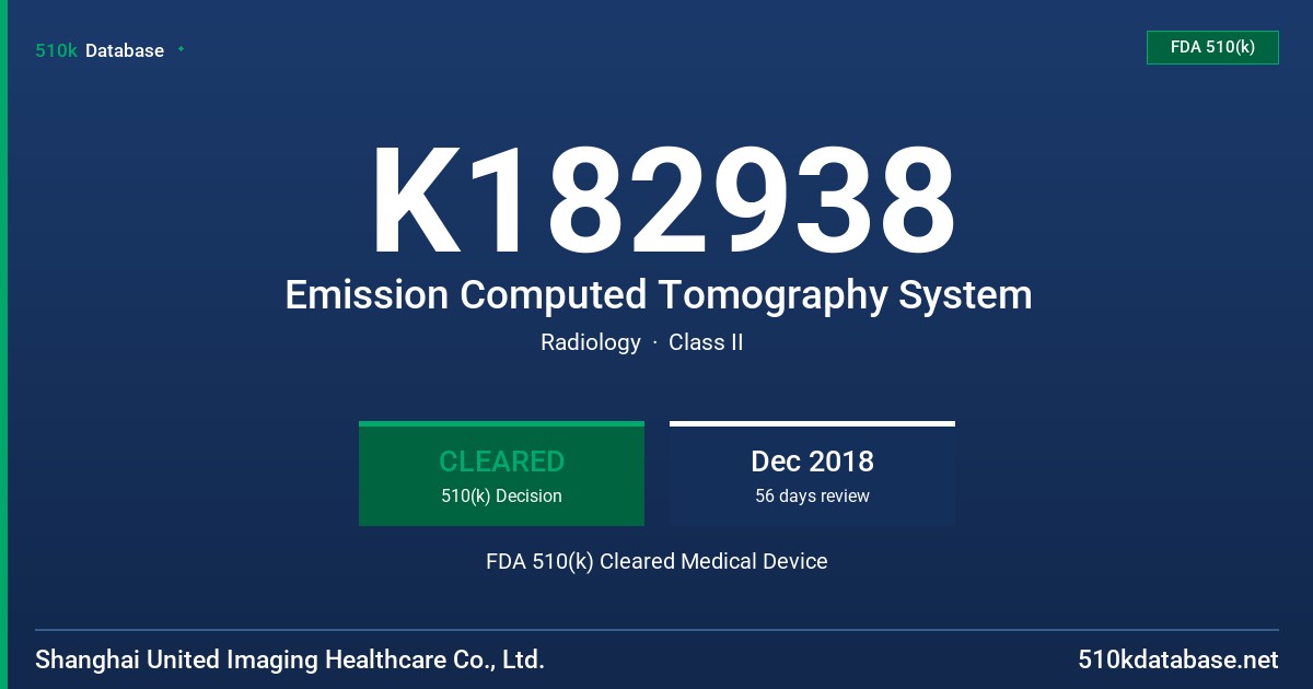 K182938 Emission Computed Tomography System FDA 510(k) Cleared Medical Device