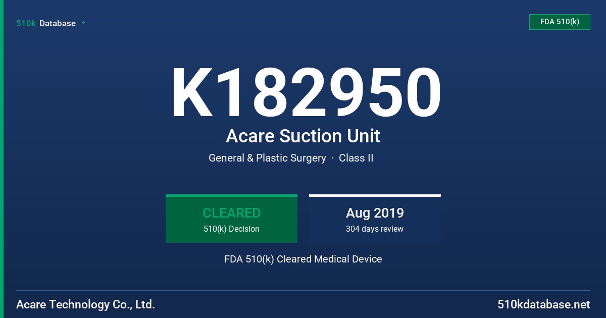 K182950 Acare Suction Unit FDA 510(k) Cleared Medical Device