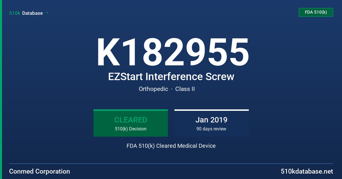 K182955 EZStart Interference Screw FDA 510(k) Cleared Medical Device