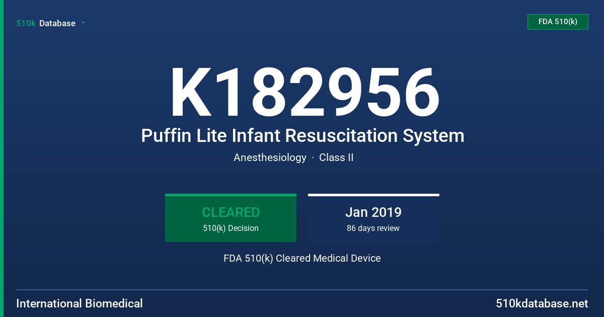 K182956 Puffin Lite Infant Resuscitation System FDA 510(k) Cleared Medical Device