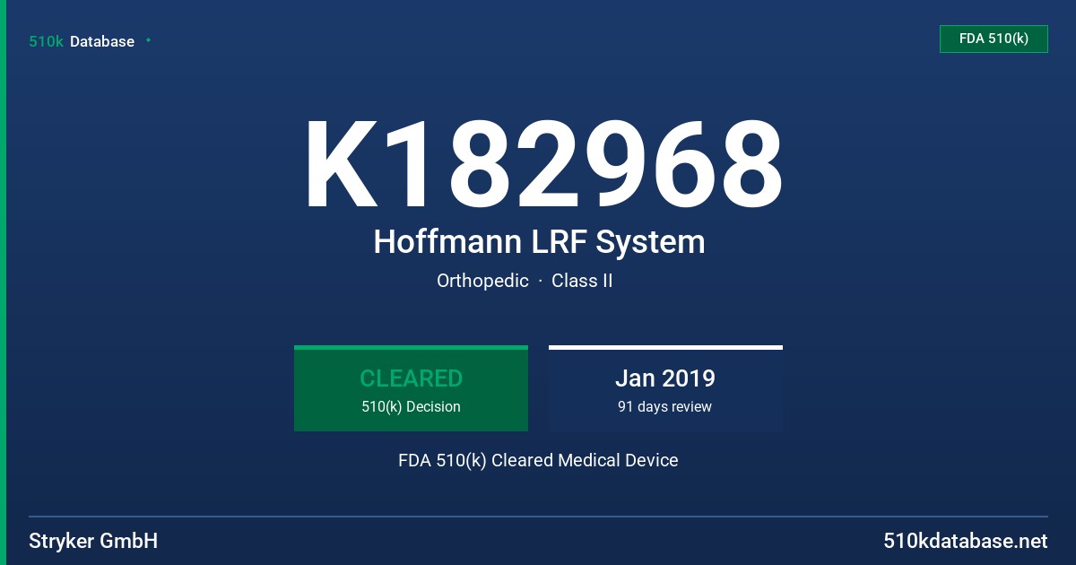 K182968 Hoffmann LRF System FDA 510(k) Cleared Medical Device