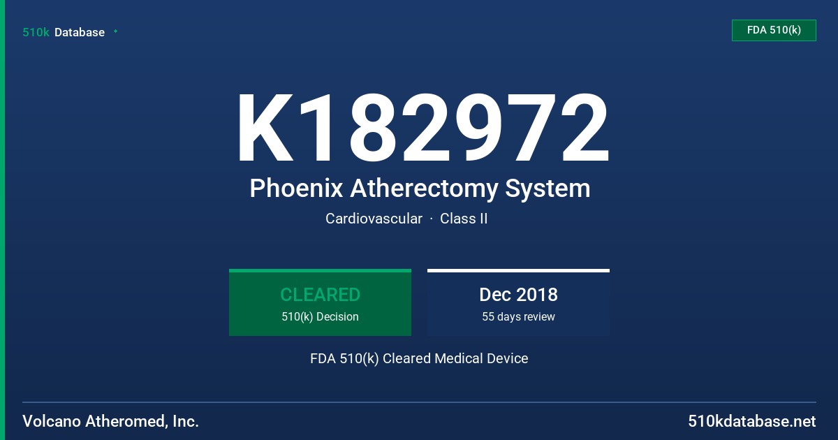 K182972 Phoenix Atherectomy System FDA 510(k) Cleared Medical Device