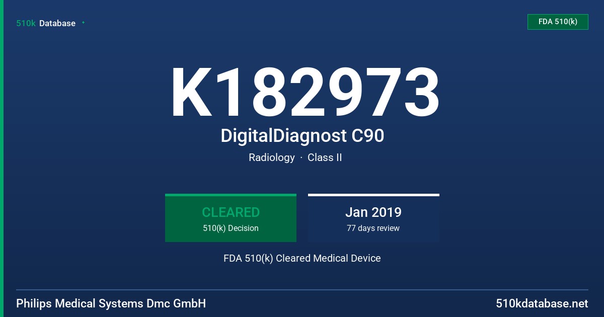 K182973 DigitalDiagnost C90 FDA 510(k) Cleared Medical Device