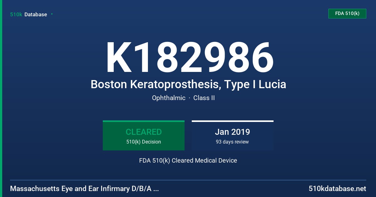 K182986 Boston Keratoprosthesis, Type I Lucia FDA 510(k) Cleared Medical Device