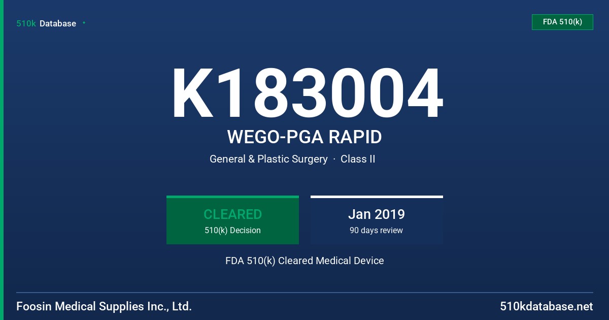 K183004 WEGO-PGA RAPID FDA 510(k) Cleared Medical Device