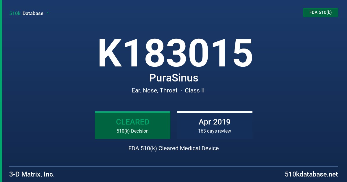 K183015 PuraSinus FDA 510(k) Cleared Medical Device