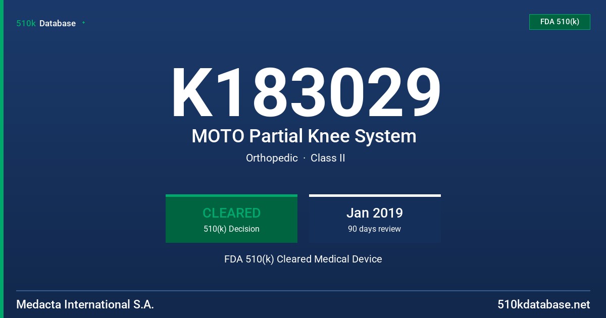 K183029 MOTO Partial Knee System FDA 510(k) Cleared Medical Device