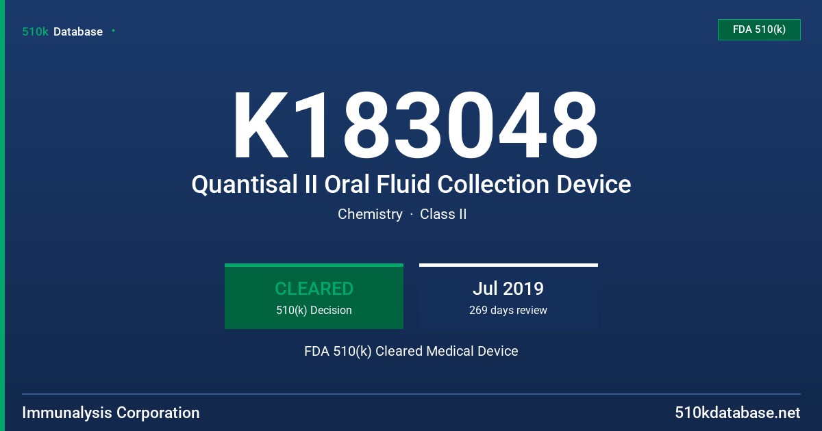 K183048 Quantisal II Oral Fluid Collection Device FDA 510(k) Cleared Medical Device