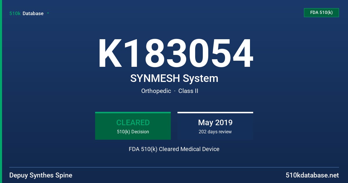 K183054 SYNMESH System FDA 510(k) Cleared Medical Device
