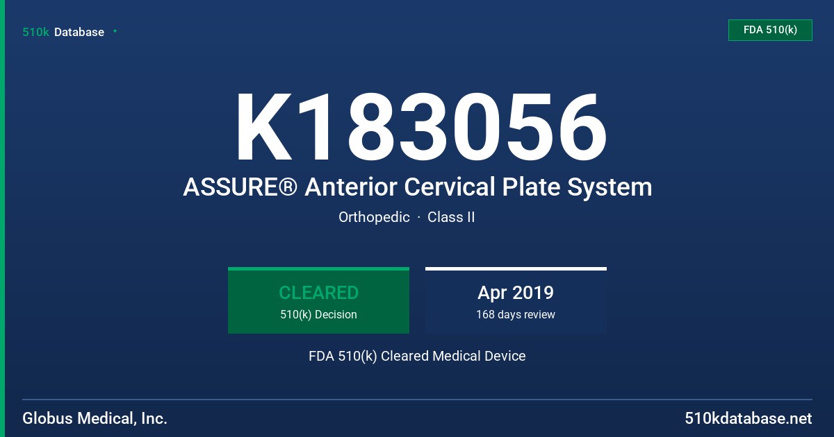 K183056 ASSURE® Anterior Cervical Plate System FDA 510(k) Cleared Medical Device
