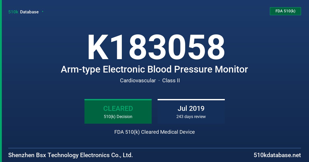 K183058 Arm-type Electronic Blood Pressure Monitor FDA 510(k) Cleared Medical Device