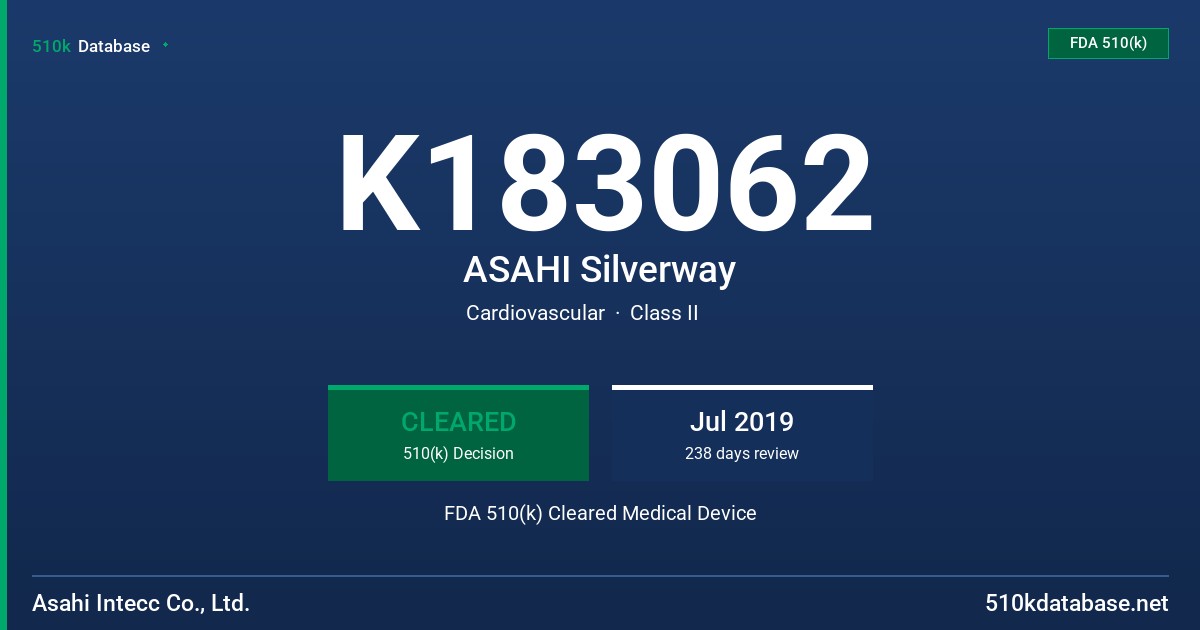 K183062 ASAHI Silverway FDA 510(k) Cleared Medical Device