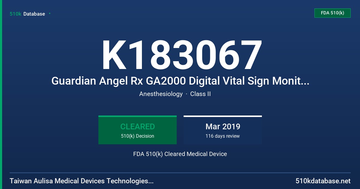 K183067 Guardian Angel Rx GA2000 Digital Vital Sign Monitoring System FDA 510(k) Cleared Medical Device
