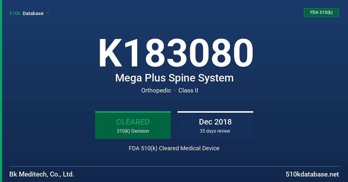 K183080 Mega Plus Spine System FDA 510(k) Cleared Medical Device