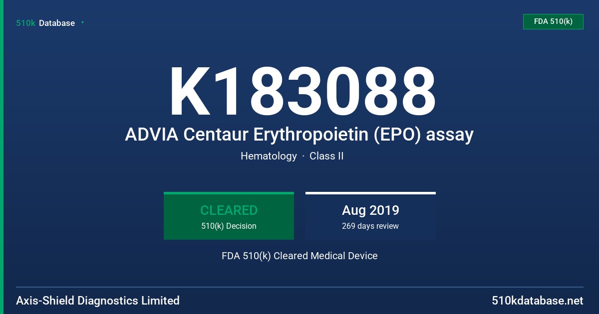 K183088 ADVIA Centaur Erythropoietin (EPO) assay FDA 510(k) Cleared Medical Device