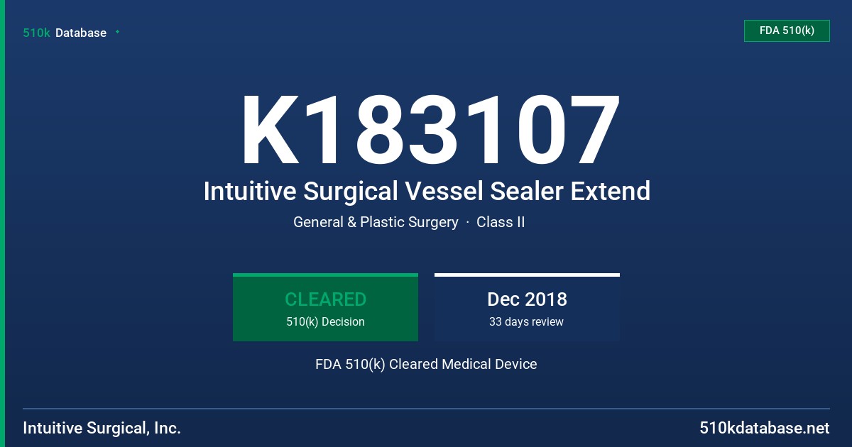 K183107 Intuitive Surgical Vessel Sealer Extend FDA 510(k) Cleared Medical Device