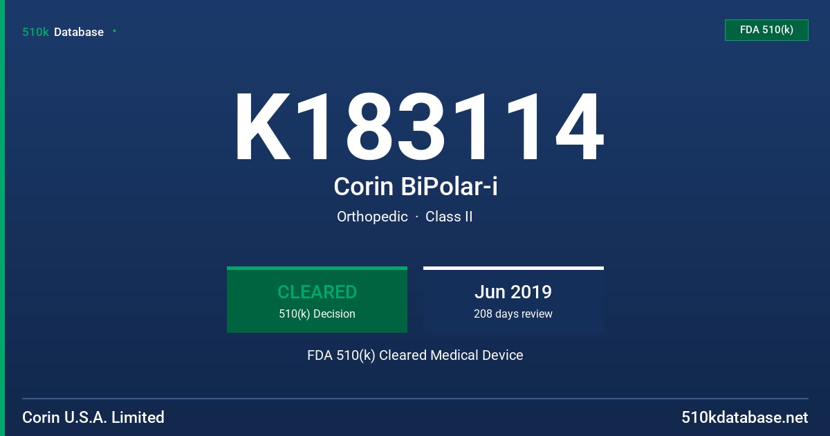 K183114 Corin BiPolar-i FDA 510(k) Cleared Medical Device