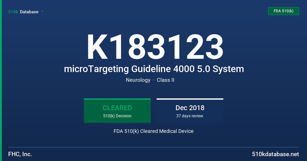 K183123 microTargeting Guideline 4000 5.0 System FDA 510(k) Cleared Medical Device