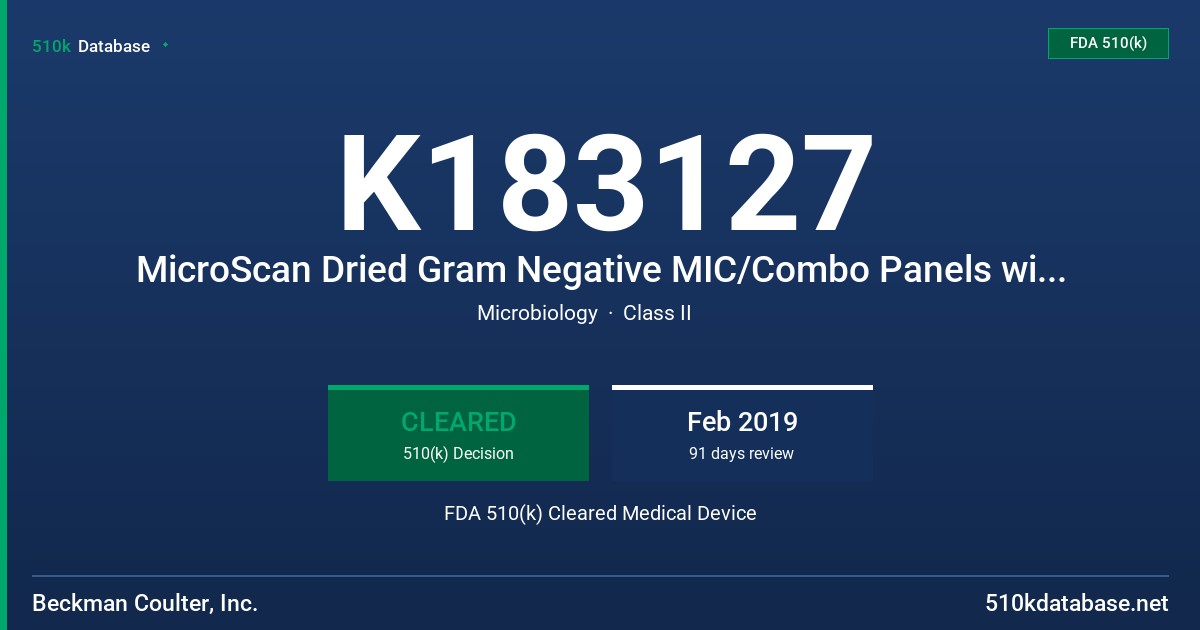 K183127 MicroScan Dried Gram Negative MIC/Combo Panels with Meropenem/Vaborbactam (0.03/8-64/8ug/mL) FDA 510(k) Cleared Medical Device
