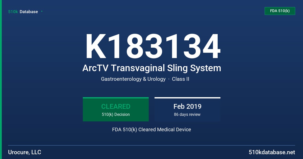 K183134 ArcTV Transvaginal Sling System FDA 510(k) Cleared Medical Device