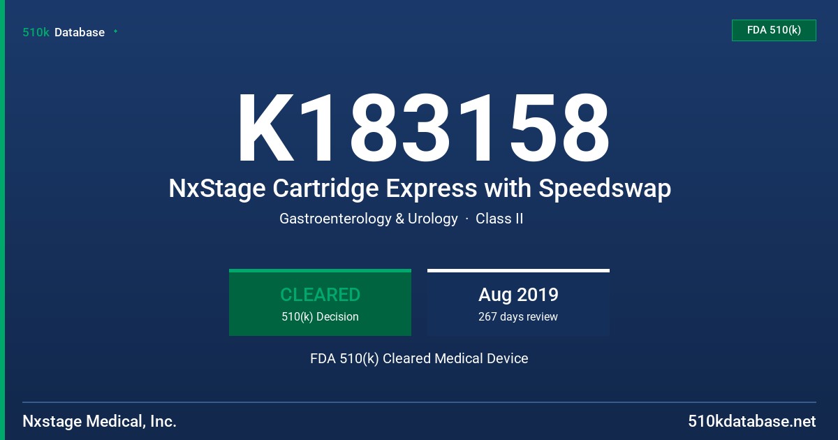 K183158 NxStage Cartridge Express with Speedswap FDA 510(k) Cleared Medical Device