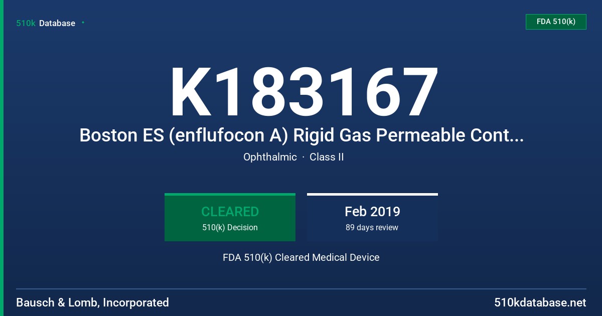 K183167 Boston ES (enflufocon A) Rigid Gas Permeable Contact Lens FDA 510(k) Cleared Medical Device