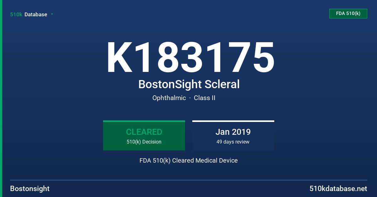 K183175 BostonSight Scleral FDA 510(k) Cleared Medical Device
