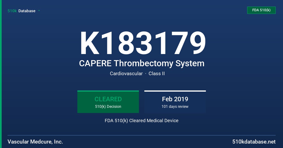 K183179 CAPERE Thrombectomy System FDA 510(k) Cleared Medical Device