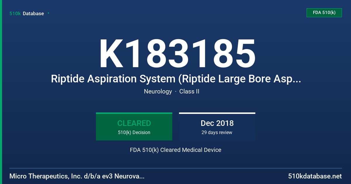 K183185 Riptide Aspiration System (Riptide Large Bore Aspiration System) FDA 510(k) Cleared Medical Device