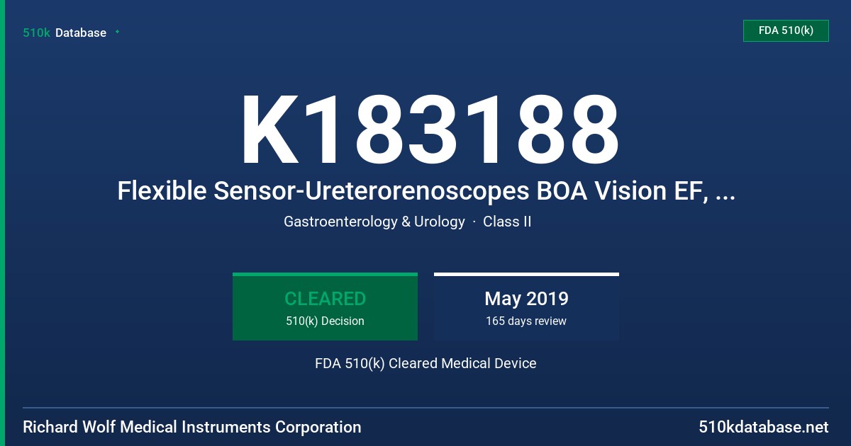K183188 Flexible Sensor-Ureterorenoscopes BOA Vision EF, Flexible Sensor-Ureterorenoscopes COBRA Vision EF FDA 510(k) Cleared Medical Device