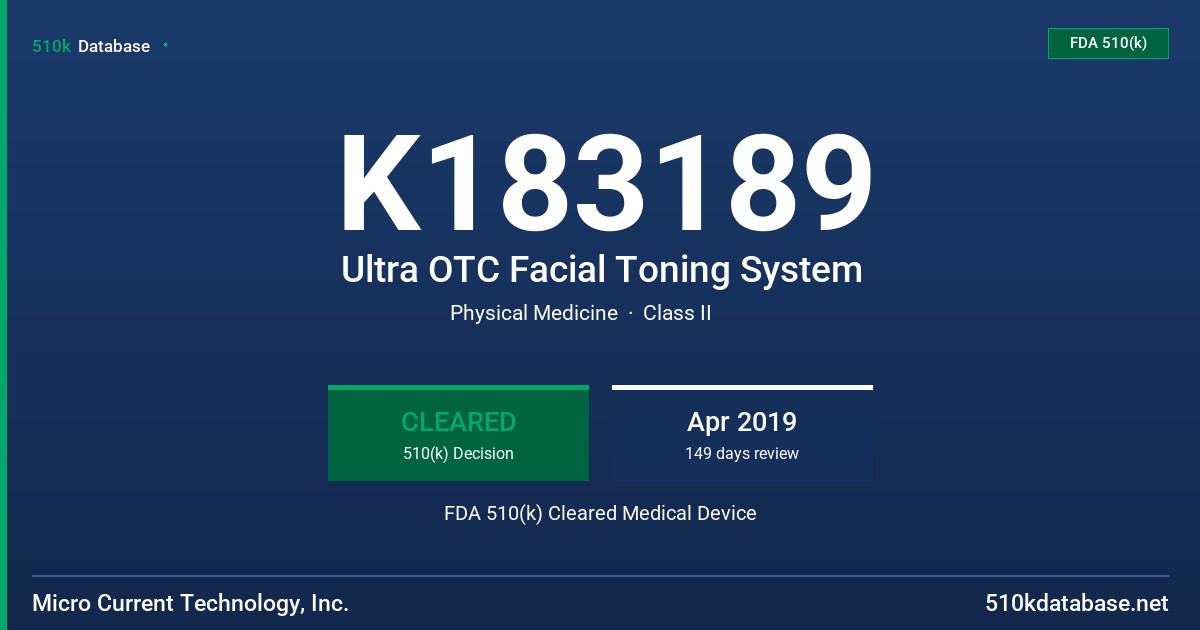 K183189 Ultra OTC Facial Toning System FDA 510(k) Cleared Medical Device