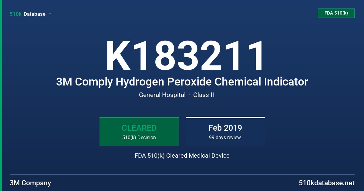 K183211 3M Comply Hydrogen Peroxide Chemical Indicator FDA 510(k) Cleared Medical Device